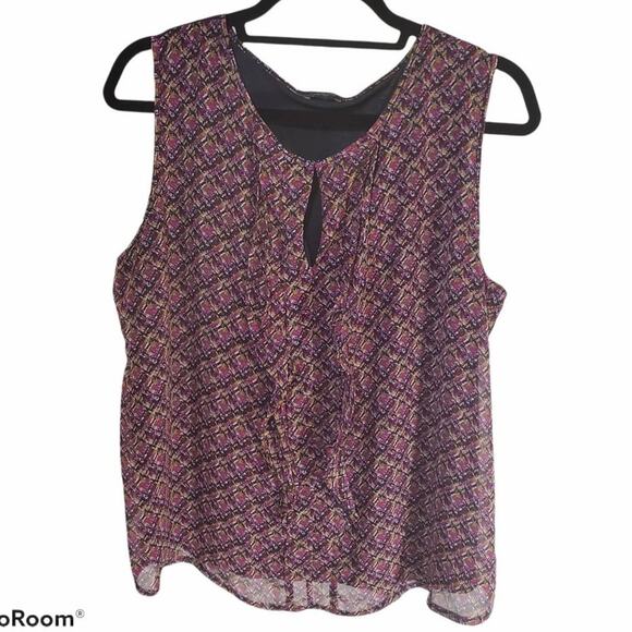 Ann Taylor Factory Tops - Ann Taylor Loft | Modern Print Tank Top with Ruffles